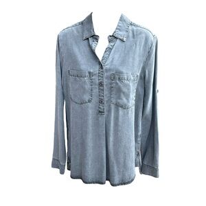 SIDE STITCH grey washed look Tencel shirt, S
